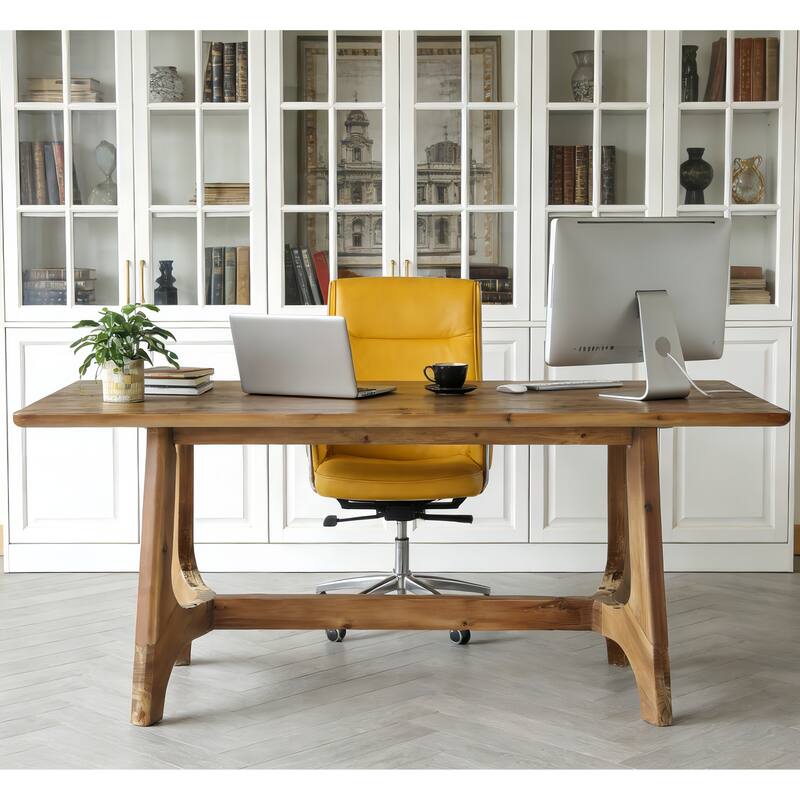 62.99" Solid Wood Executive Desk, Farmhouse Home Office Desk