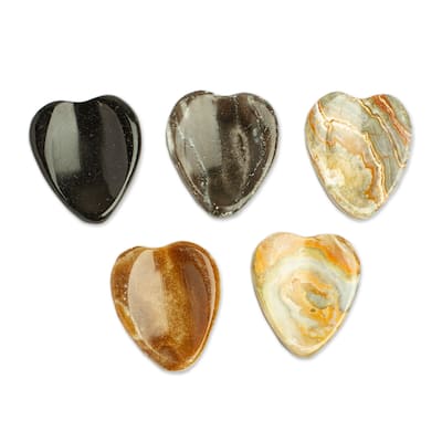 Novica Handmade Elegant Heart Amulet Stress-Relieving Stones (Pair)