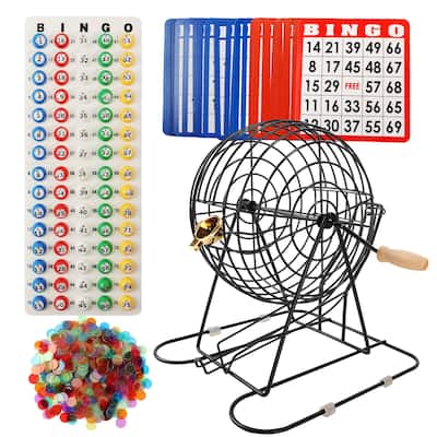 Deluxe Bingo Game Set for Kids & Adults, Large Groups - Large Bingo Cage and Board, 7/8" Bingo Balls, 500 Chips, 50 Cards