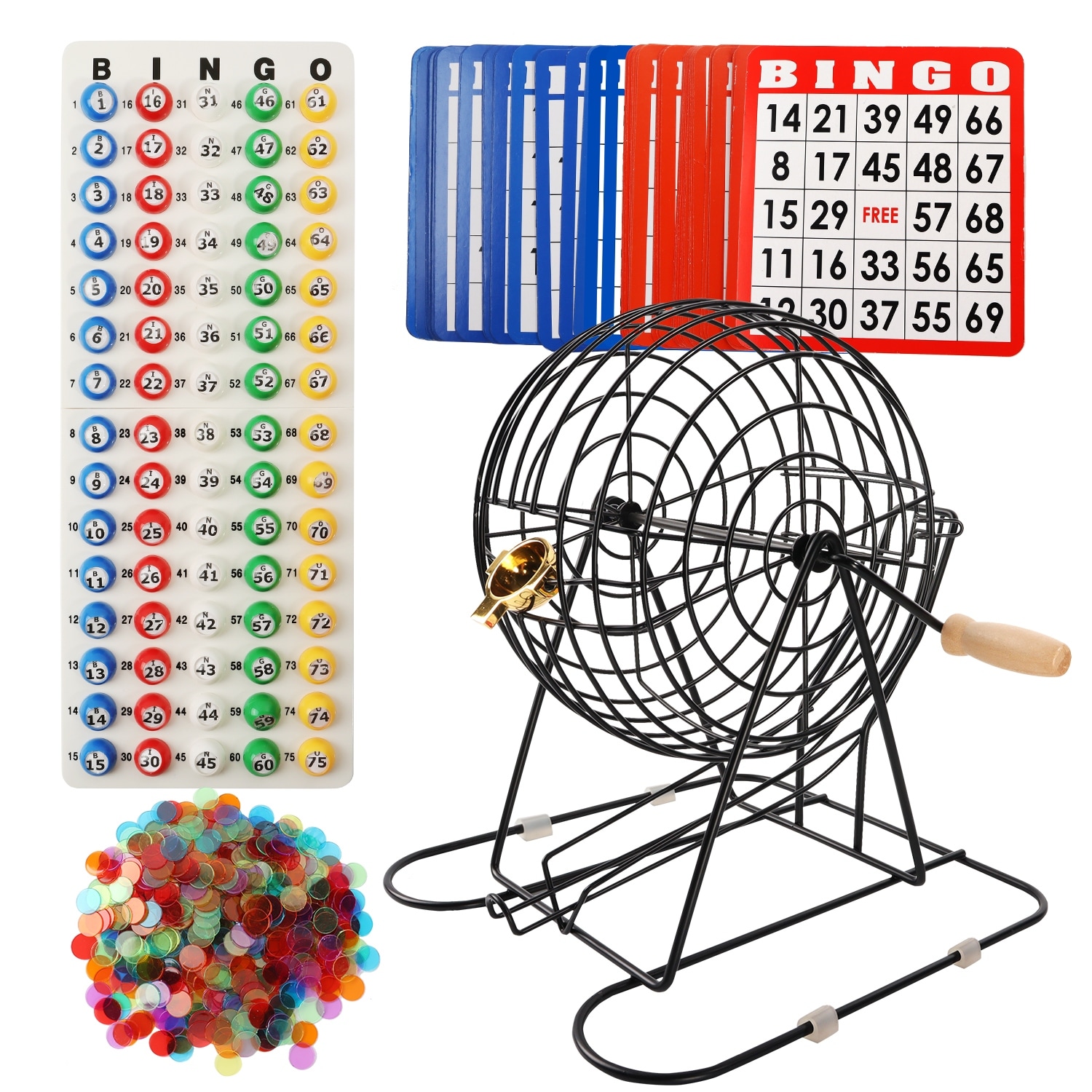 GSE™ Deluxe Bingo Game Set for Kids & Adults, Large Groups - Large Bingo Cage and Board, 7/8" Bingo Balls, 500 Chips, 50 Cards