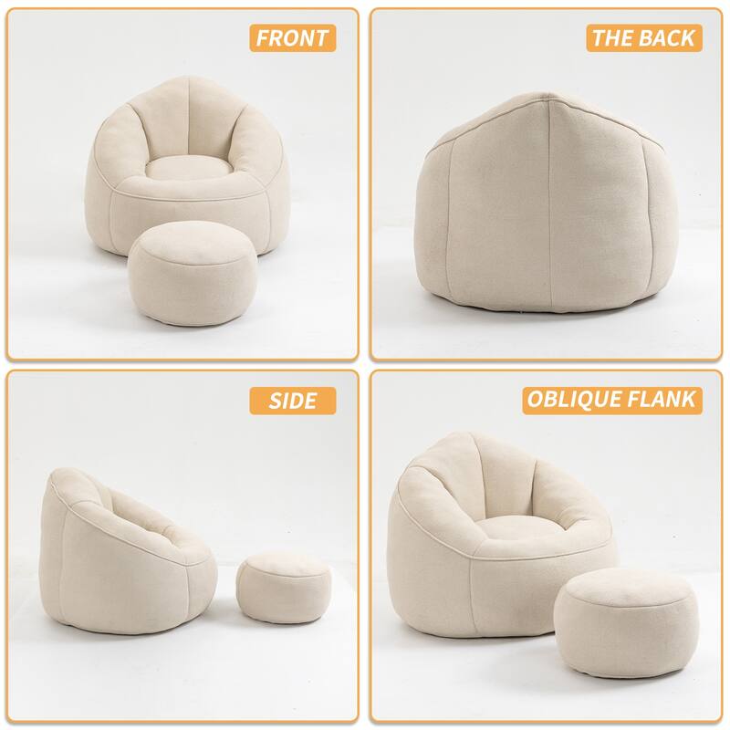 Bean Bag Chairs for Adults & Kids, Velvet Lazy Sofa Chair with Ottoman, Modern Accent Chair