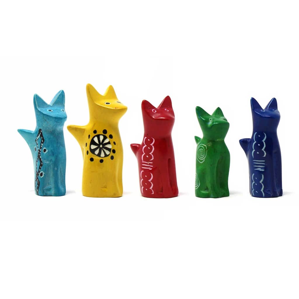 Tiny Sitting Cats Soapstone Sculptures - Assorted Pack of 5 Colors