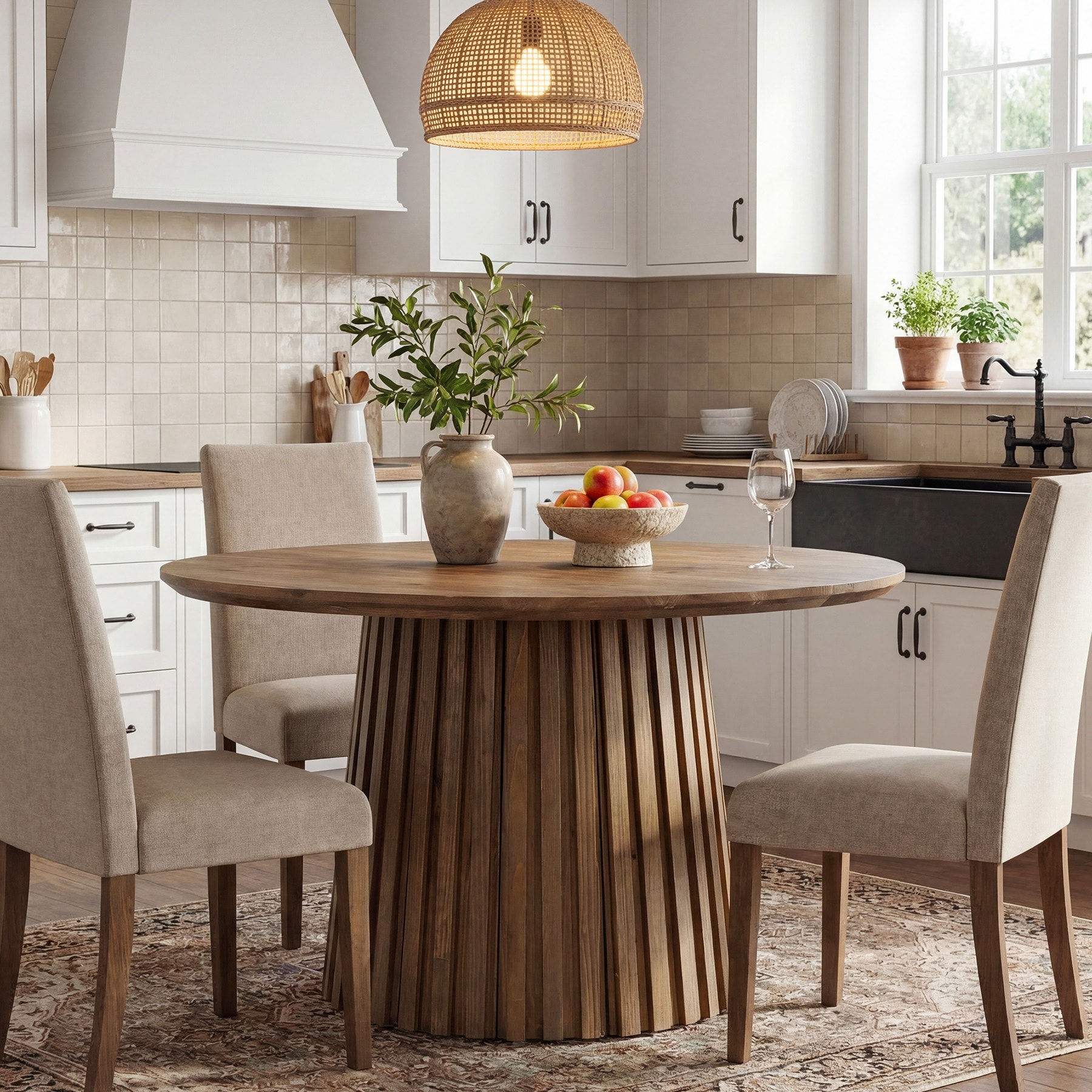 Solid Wood Dining Table for 4-6 People, 47.3'' Round Kitchen Table