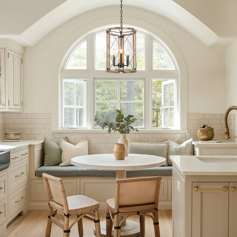 Modern Farmhouse 1/3 Light Cylinder Pendant Light Wood Grain Island Light for Kitchen Island Dining Room