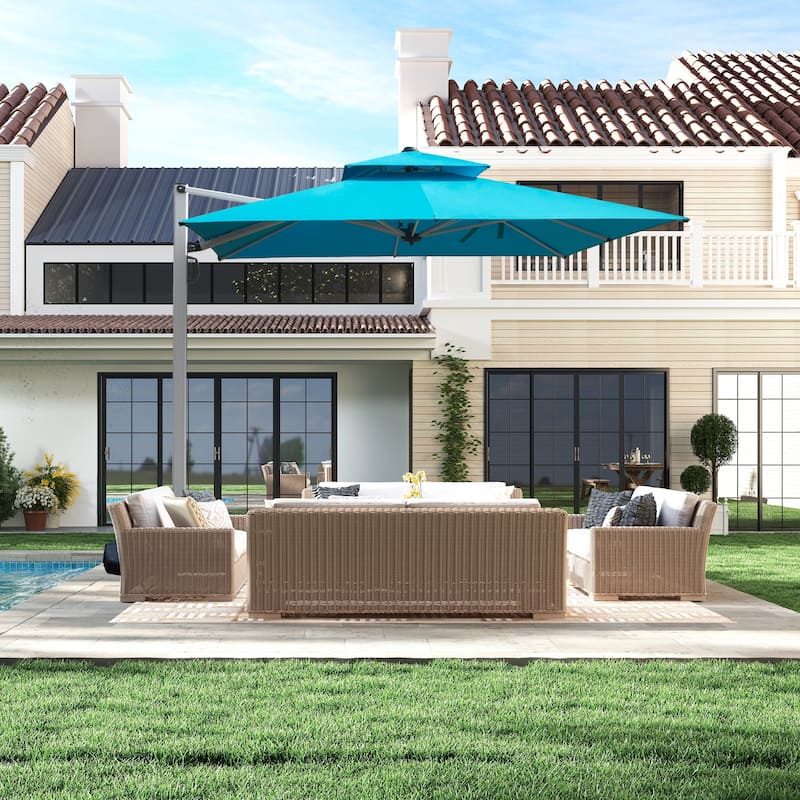9 ft. Aluminum Cantilever Tilt Patio Umbrella with Center Pole (Base Not Included)