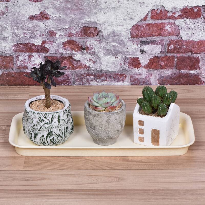 6pcs 39x17cm Plant Pot Saucer Plastic Rectangular Flower Drip Tray - Beige