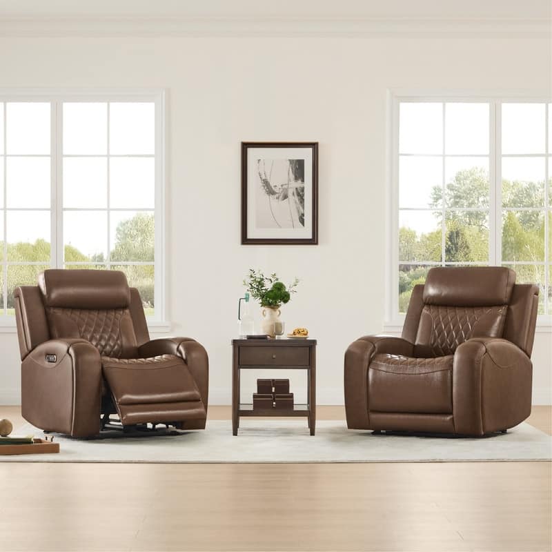 Spruce & Spring Leather Dual-Motor Power Lay Flat Recliner with Power Headrest