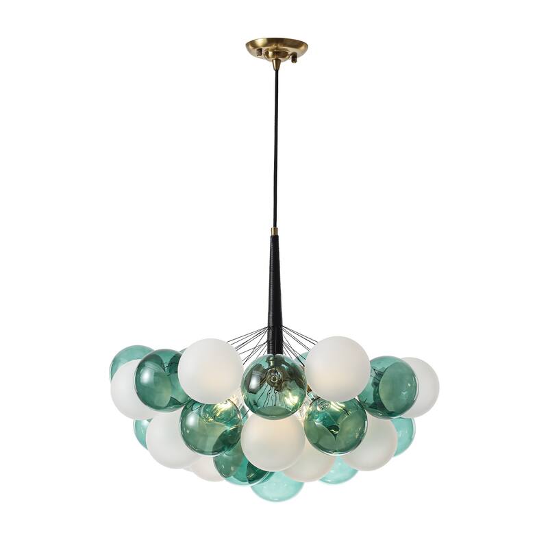 Mid - Century Modern Glass Globe Chandelier, Adjustable Height, E26 Base, 5 - Light Cluster Pendant Light for Dining Room