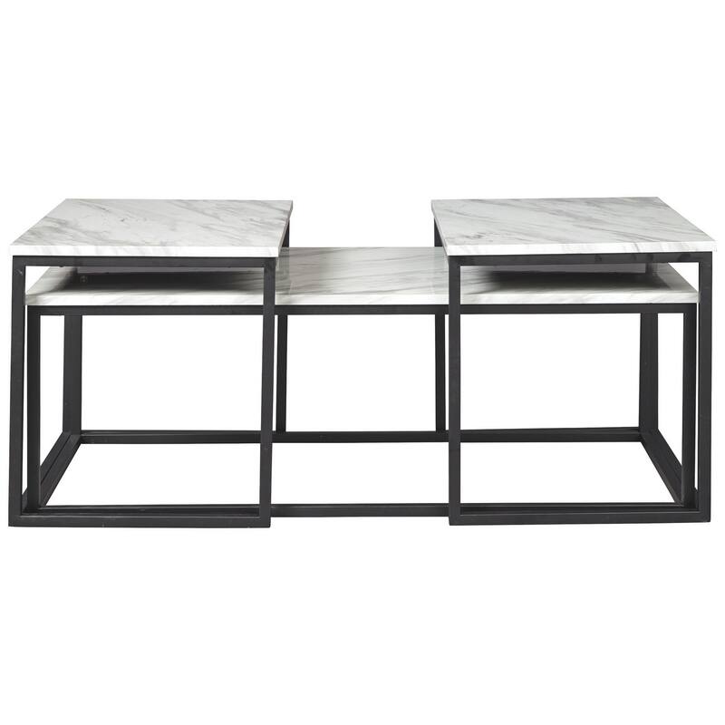 3 Piece Occasional Table, Metal Frame, Marble Top, White and Black