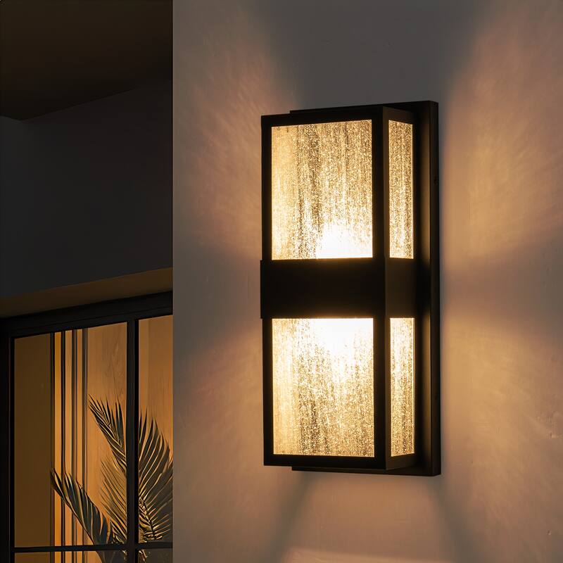15" Modern Led Wall Sconce with Seeded Glass - Black - Black