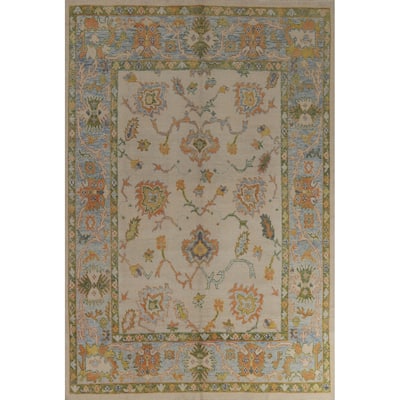 Hand Knotted Oriental 100% Wool Carpet Transitional All-Over Beige & Ivories Oushak Area Rug - 10' 6'' X 7' 11''