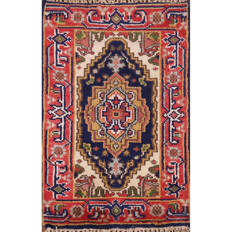 Navy Blue Heriz Serapi Accent Rug Handmade Traditional Wool Carpet - 2'0" x 3'0"