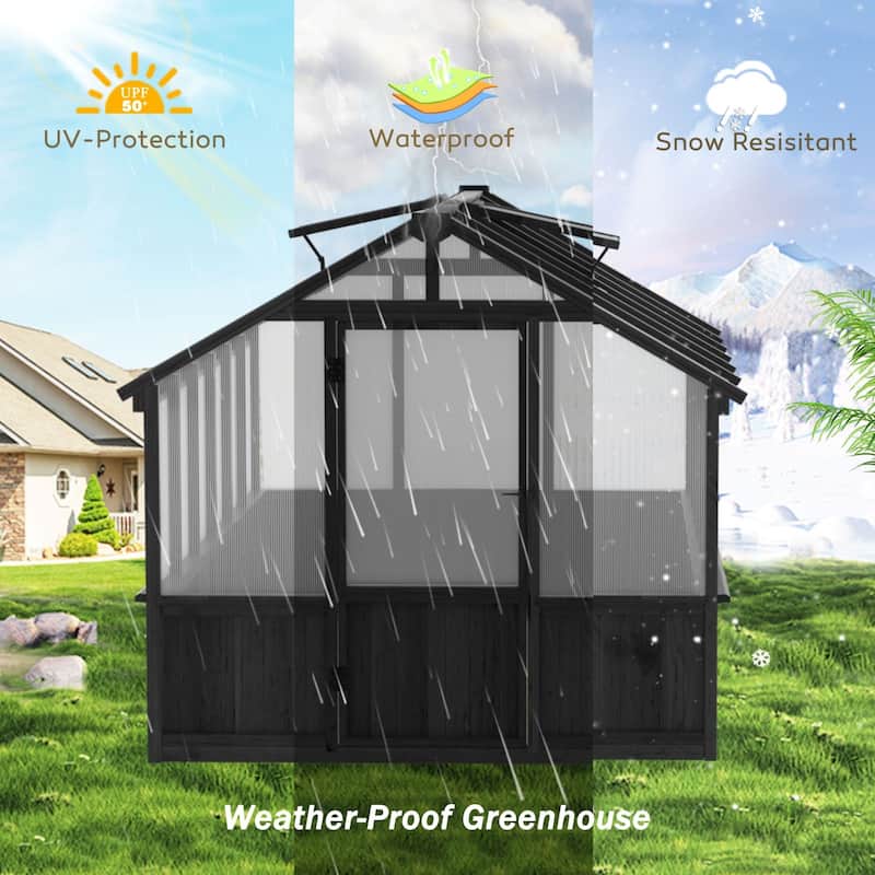 VEIKOUS Walk-in Wooden Greenhouse for Outside, Garden and Backyard, Black Greenhouse