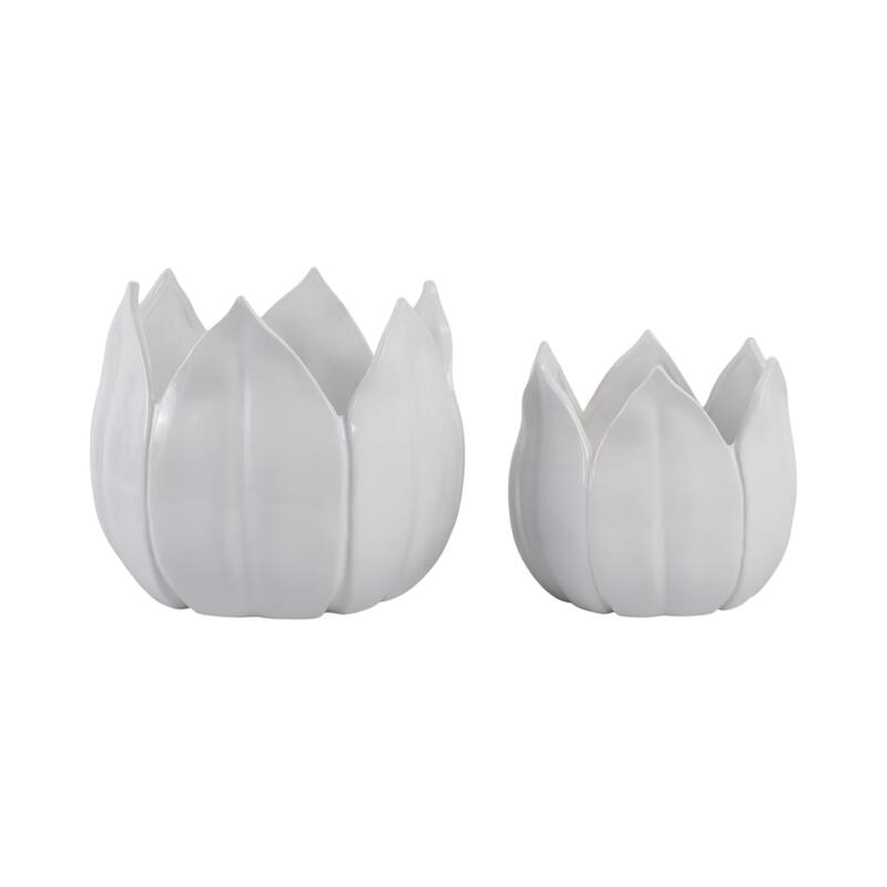 Stoneware Ceramic Planters Petal Design and Drainage Hole (Set of 2)