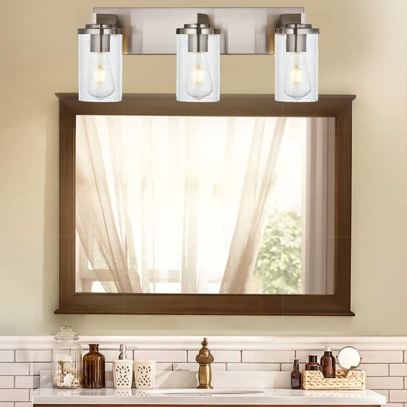 Vinluz Brushed Nickel Vanity Lights with Seeded Glass Shade