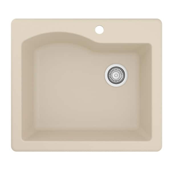 slide 2 of 48, Karran Drop-in Quartz Single Bowl Kitchen Sink Bisque