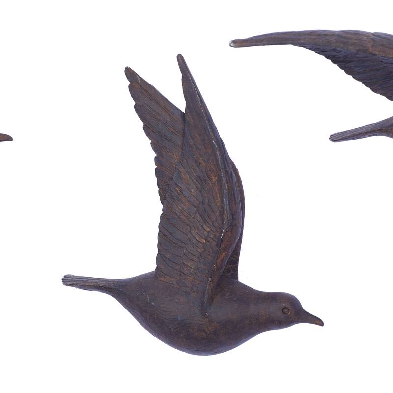 Polystone Weathered 3D Floating Bird Wall Decor (Set of 3) - Dark Brown, Gold, Silver