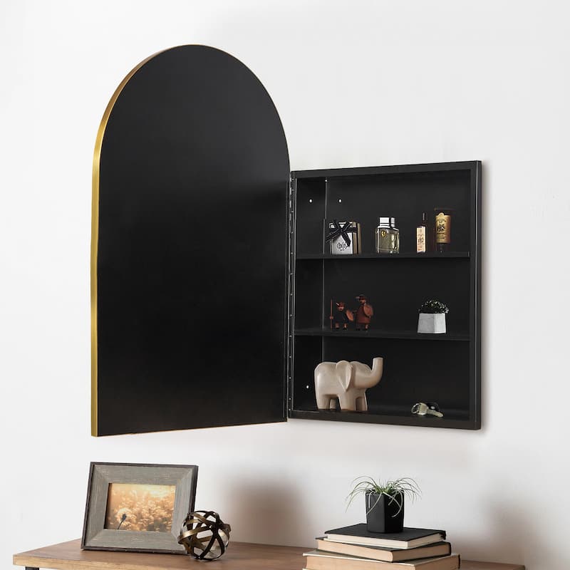 Iron Gold Round Corner Arched Mirror Cabinet