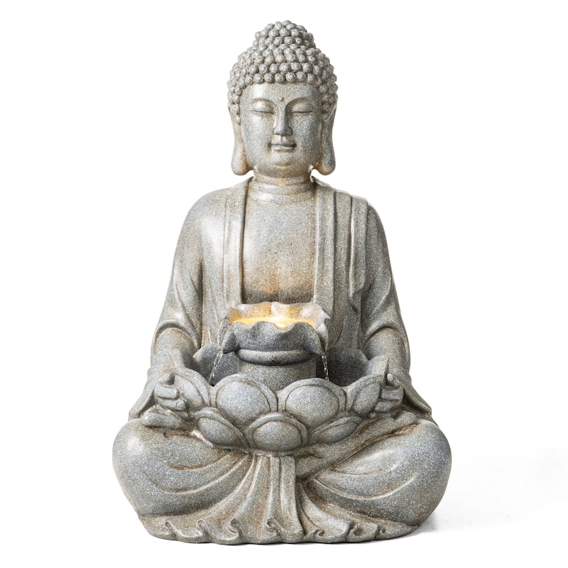 Glitzhome Polyresin Meditating Buddha Frog/Elephant Statue Outdoor Water Fountain with LED Lights