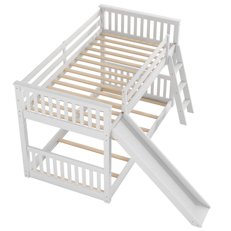 Full over Full/Twin over Twin Bunk Bed with Convertible Slide and Ladder, Pine Wood Frame, Space-Saving Design