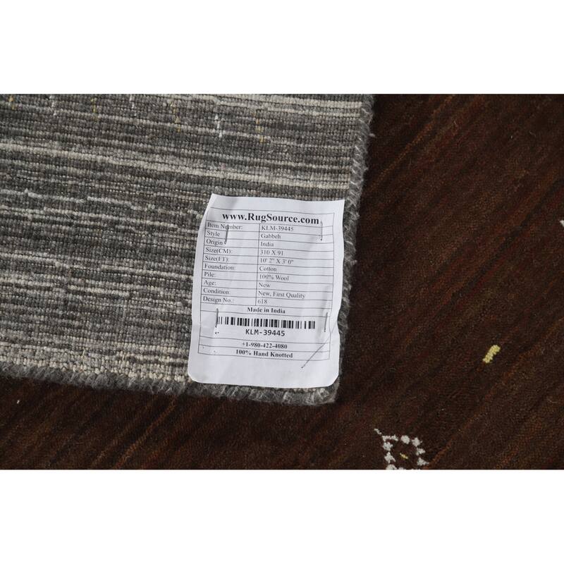 Striped Tribal Gabbeh Indian Runner Rug Hand-Knotted Wool Carpet - 3'0" x 10'2"