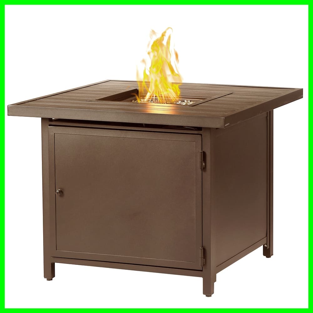 Square 32 in. x 32 in. Aluminum Propane Fire Pit Table with Glass Beads, Two Covers, Lid, 37,000 BTUs