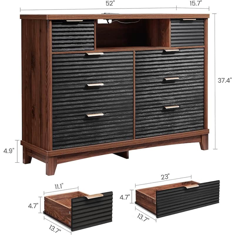 Wooden Drawers Dresser with Charging Station Dresser for Bedroom Chest of Drawers