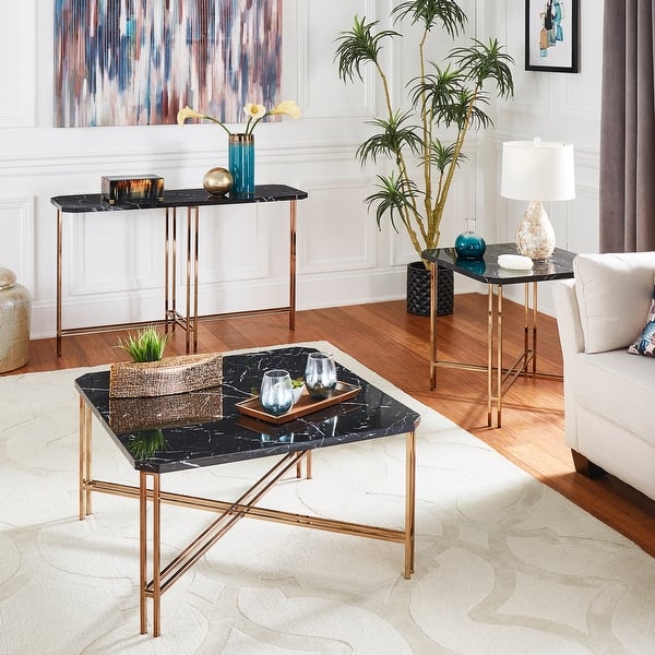 Jaclyn Gold Finish and Black Faux Marble Table Set by iNSPIRE Q Bold Bed Bath & Beyond 31267171