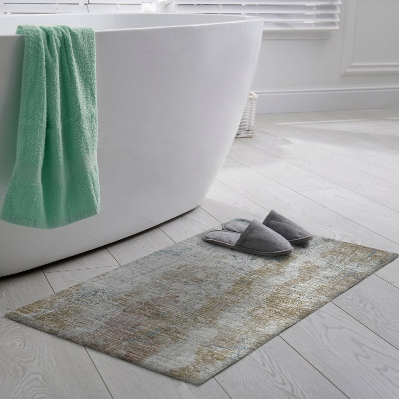 Indoor/ Outdoor Accord Abstract Polyester Washable Rug New - 1'8" x 2'6" - Seafoam and Gold