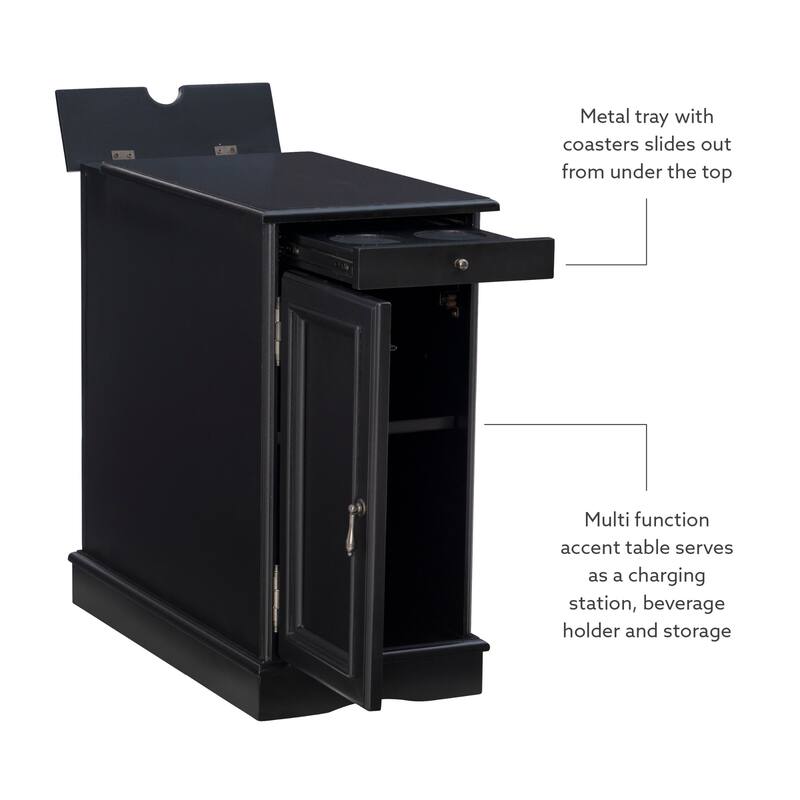 Rectangular Accent Table with USB and Storage Compartment - 24" - Black