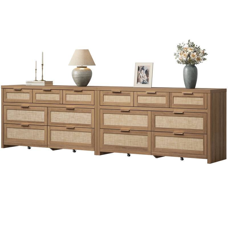 Efficient Storage Dresser with 7 Rattan Drawers