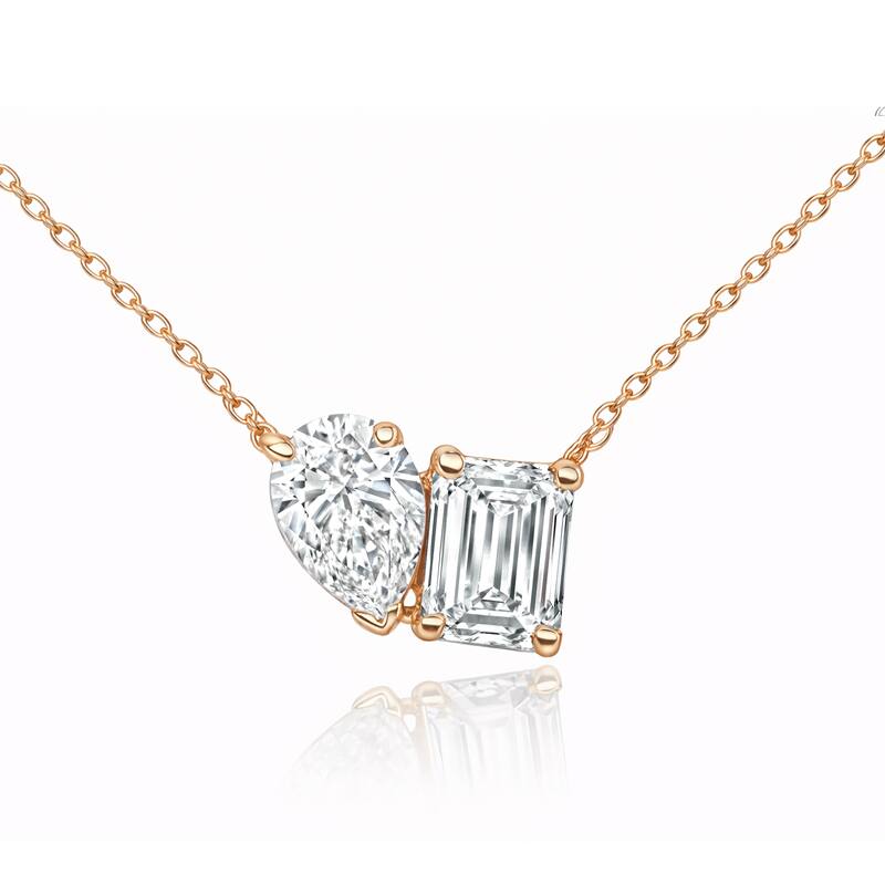 Auriya 14K Gold Lab Grown Toi Et Moi Diamond Pendant Necklace 1.90ct. tw. (F-G VS) - Rose