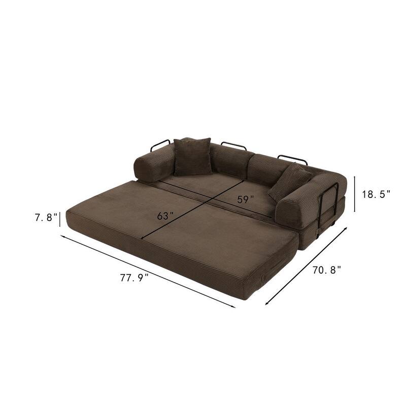 77.90" Corduroy Foldable Double Bed Sofa Bed