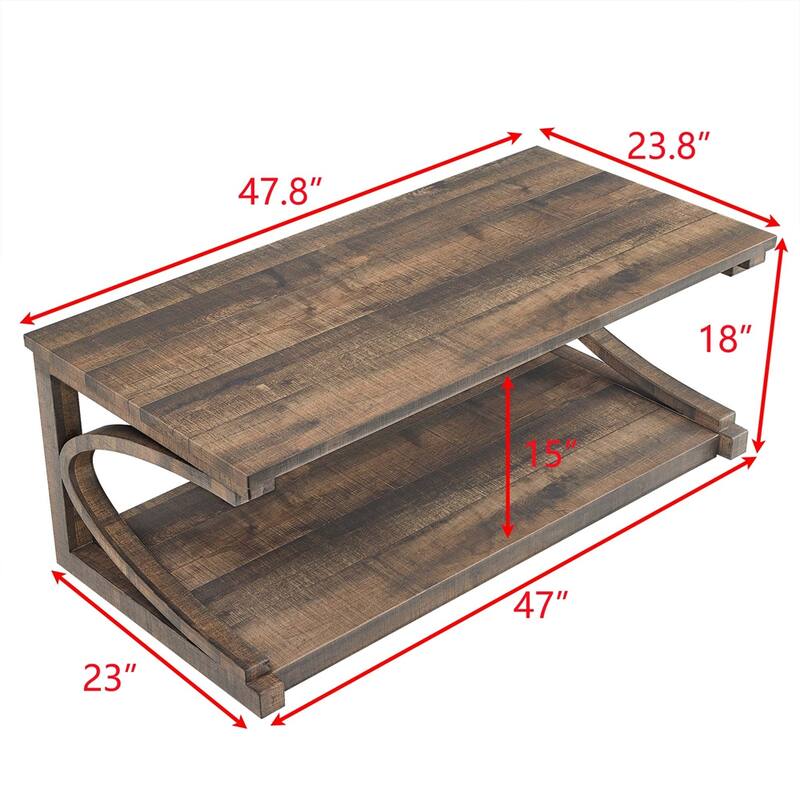 Wood Rectangular Coffee Table with Shelf