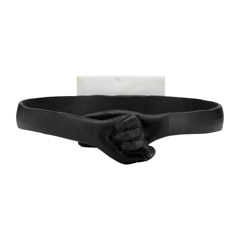 Metal, 15" Hand Ring On Base Sculpt , Black/White, Round, 15"H, Solid Color - 13" x 4" x 15"