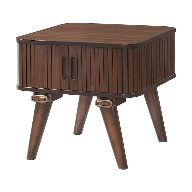 1pc Storage End Table Walnut Finish Tambour Doors Modern Living Room Furniture