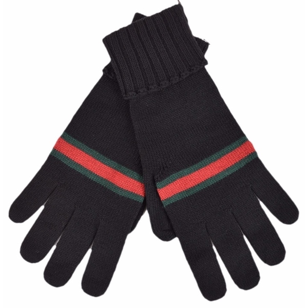 Gucci Men's 294732 BLACK Green Red Web Stripe Wool Gloves Mittens LARGE