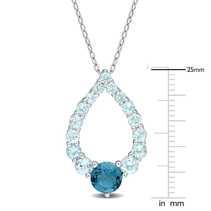 Miadora London Blue Topaz and Sky Blue Topaz Open Teardrop Necklace in Sterling Silver