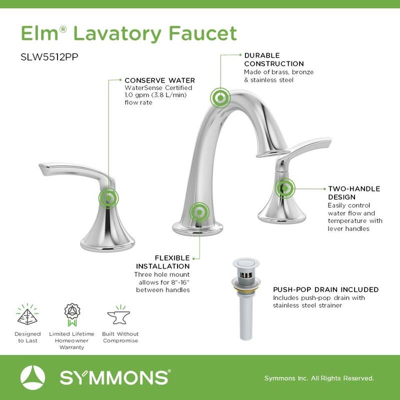Symmons SLW5512PP Elm 1.0 GPM Widespread Bathroom Faucet with Push Pop