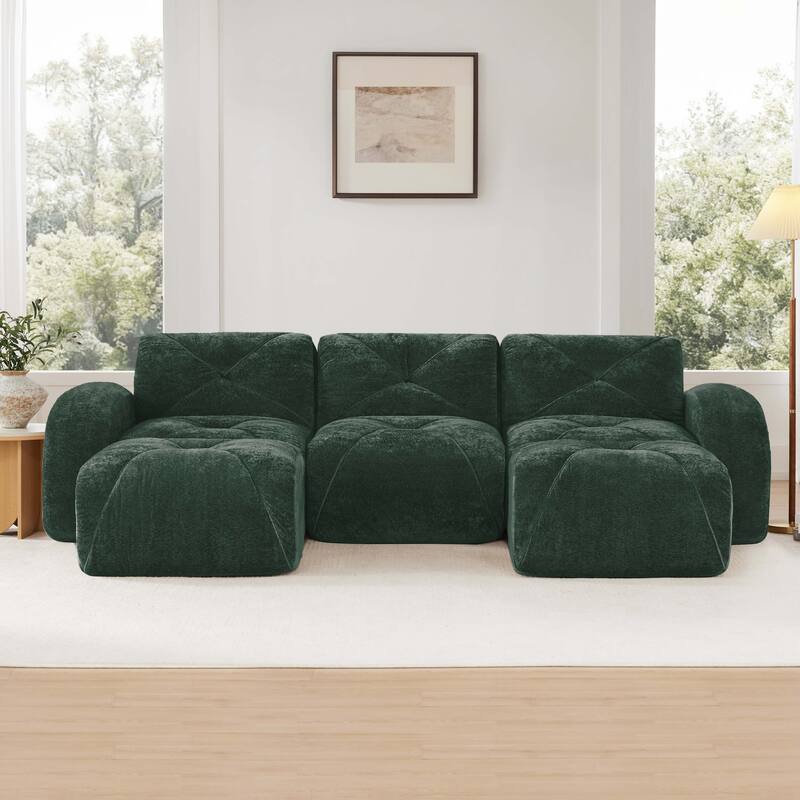 U-shaped Boneless Sofa, Tufted Design, 32D High Density Sponge, Bottom Anti-Slip Design, No Assembly Required Bottom