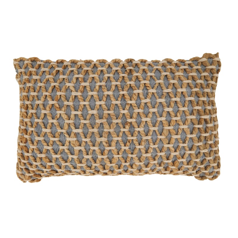 Rope Throw Pillow - Feather Down - Grey - 12"x20"