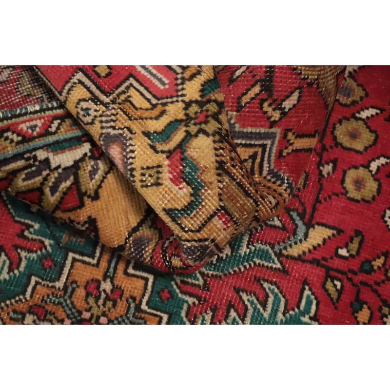 Hand Knotted Oriental 100% Wool Carpet Traditional Floral Red Tabriz Runner Rug - 10' 6'' X 2' 0''