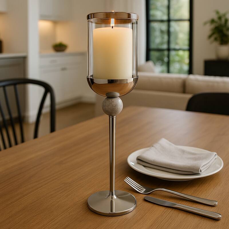 Metal Marble Floor Candle Holder Elegant Sculptural Hurricane