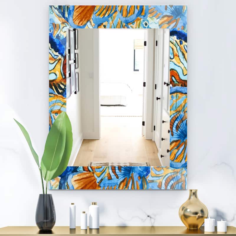 Designart 'Orange and Blue Fishes' Traditional Mirror - Printed Wall Mirror - 23.7 in. wide x 31.5 in. high