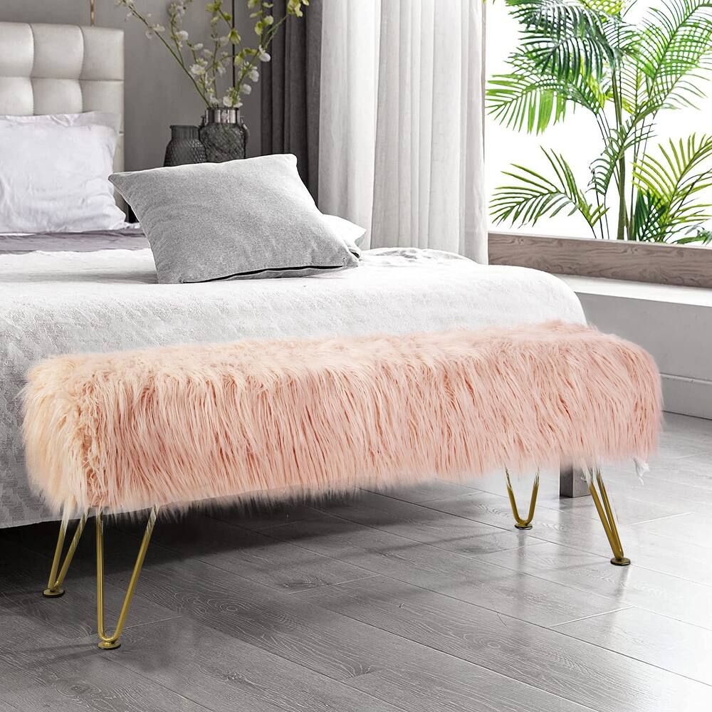 Home Soft Things Mongolian Ottoman Bench with Gold Metal Legs