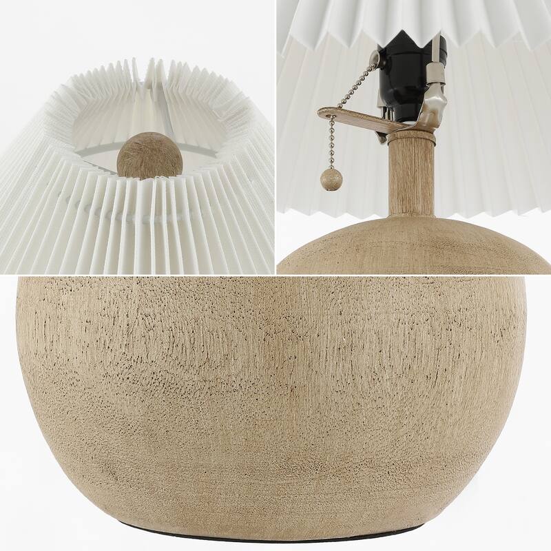 Arvid 17.25" Coastal Scandinavian Resin/Iron Sphere LED Table Lamp with Pleated Shade and Pull Chain, by JONATHAN Y