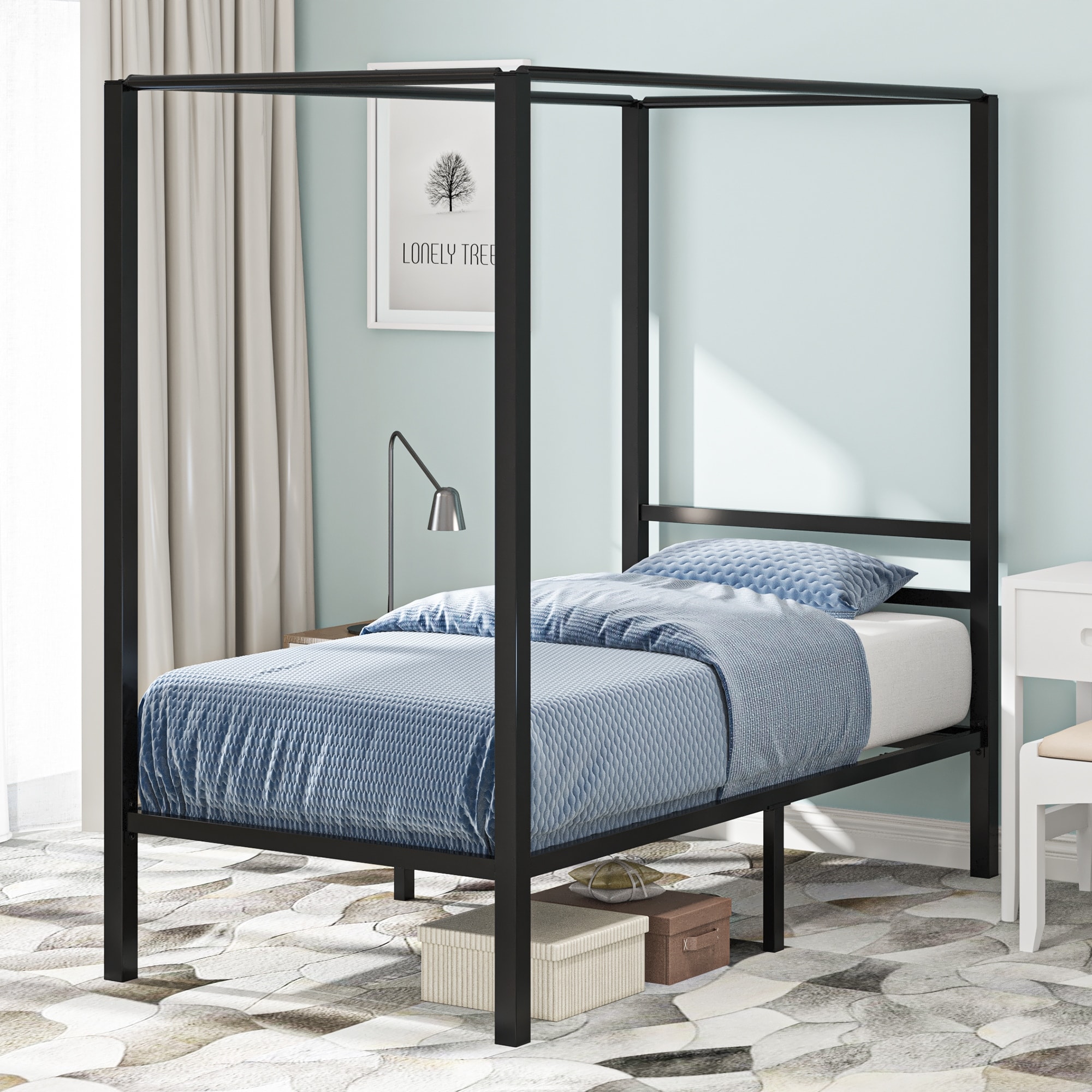 Queen Bed Frame Metal Canopy Four Poster Bed Frame - On Sale - Bed Bath ...