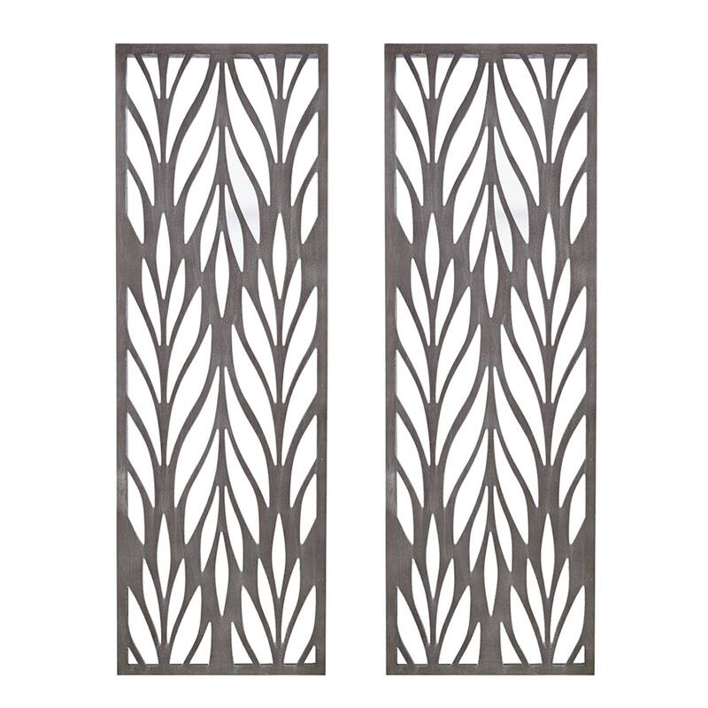 Roomfitters 2-Piece Gray Laser Cut Wood Wall Decor Set, 36x12 Plume Pattern Reclaimed Gray Dimensional Art Panels