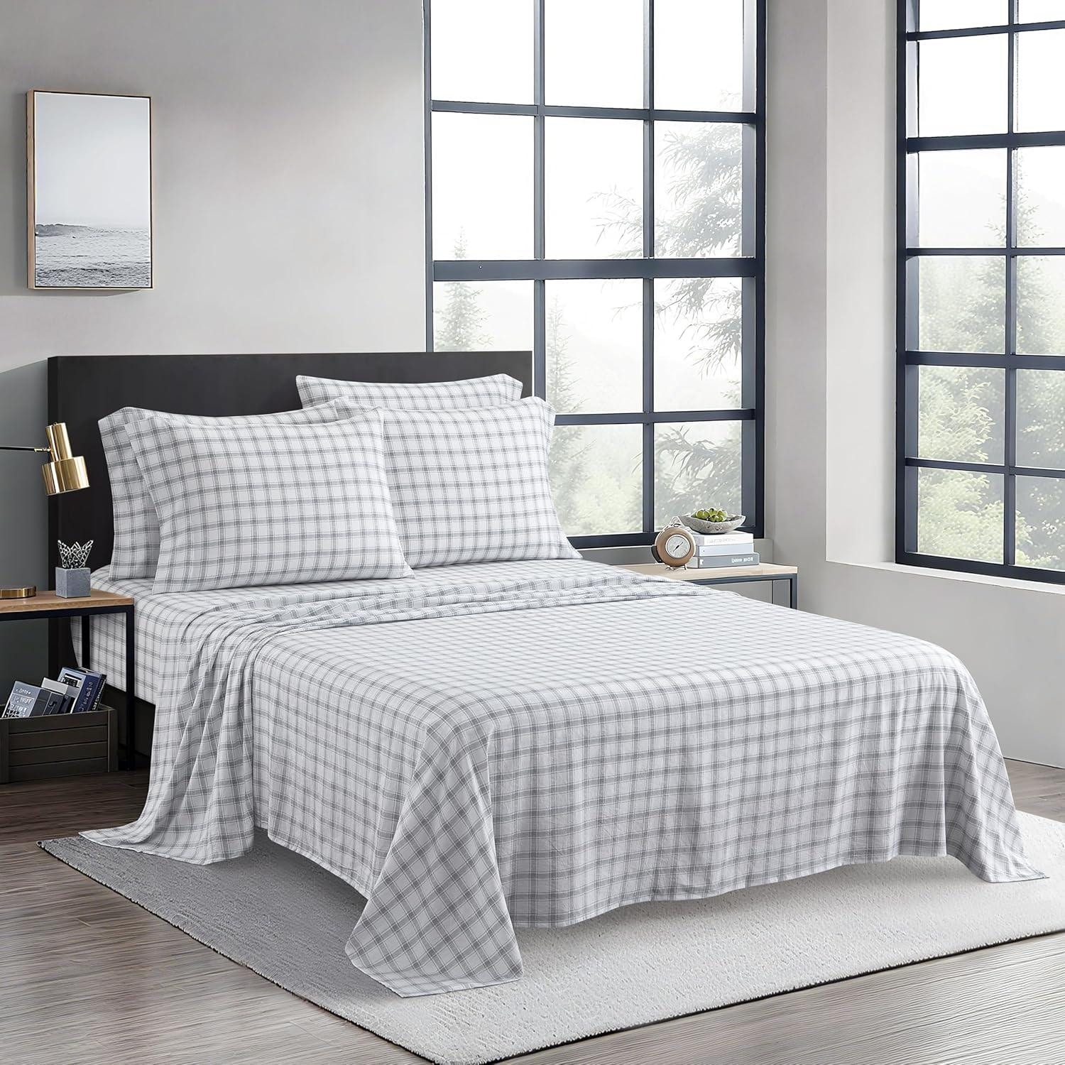 Aeropostale Premium All Season Microfiber Grey Plaid Sheet Set
