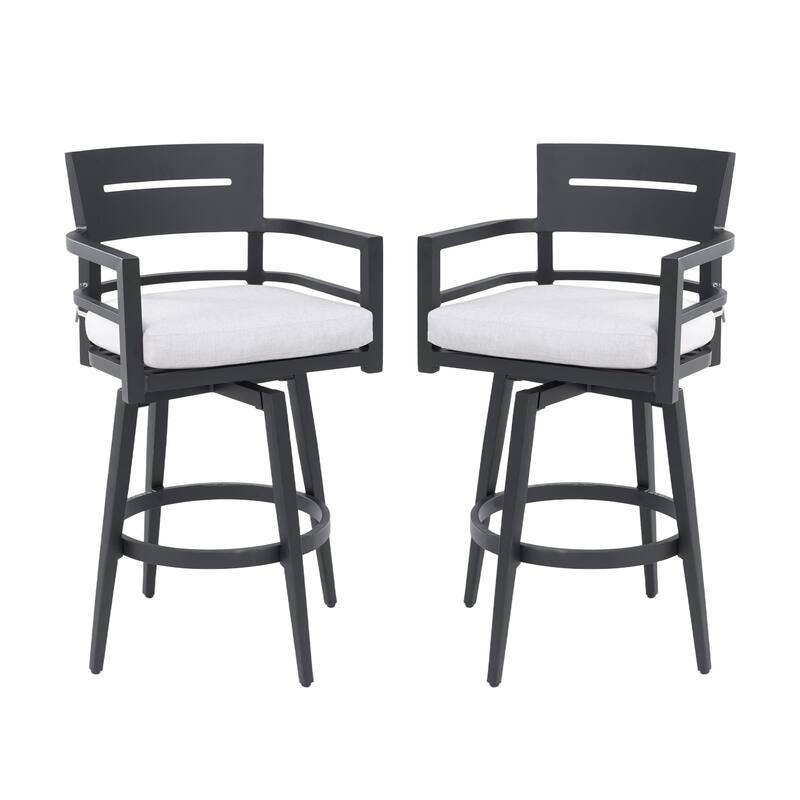 2-Piece Outdoor Aluminum Swivel Bar Armchairs with Sunbrella Cushion
